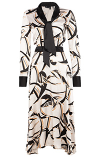 Midi haljina dugih rukava sa kontrastnom kragnom i naglašenim strukom Tiffany Production